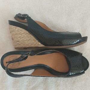Nurture Luna Style Black Patent‎ Rope Wedge Peep Toe Size 8